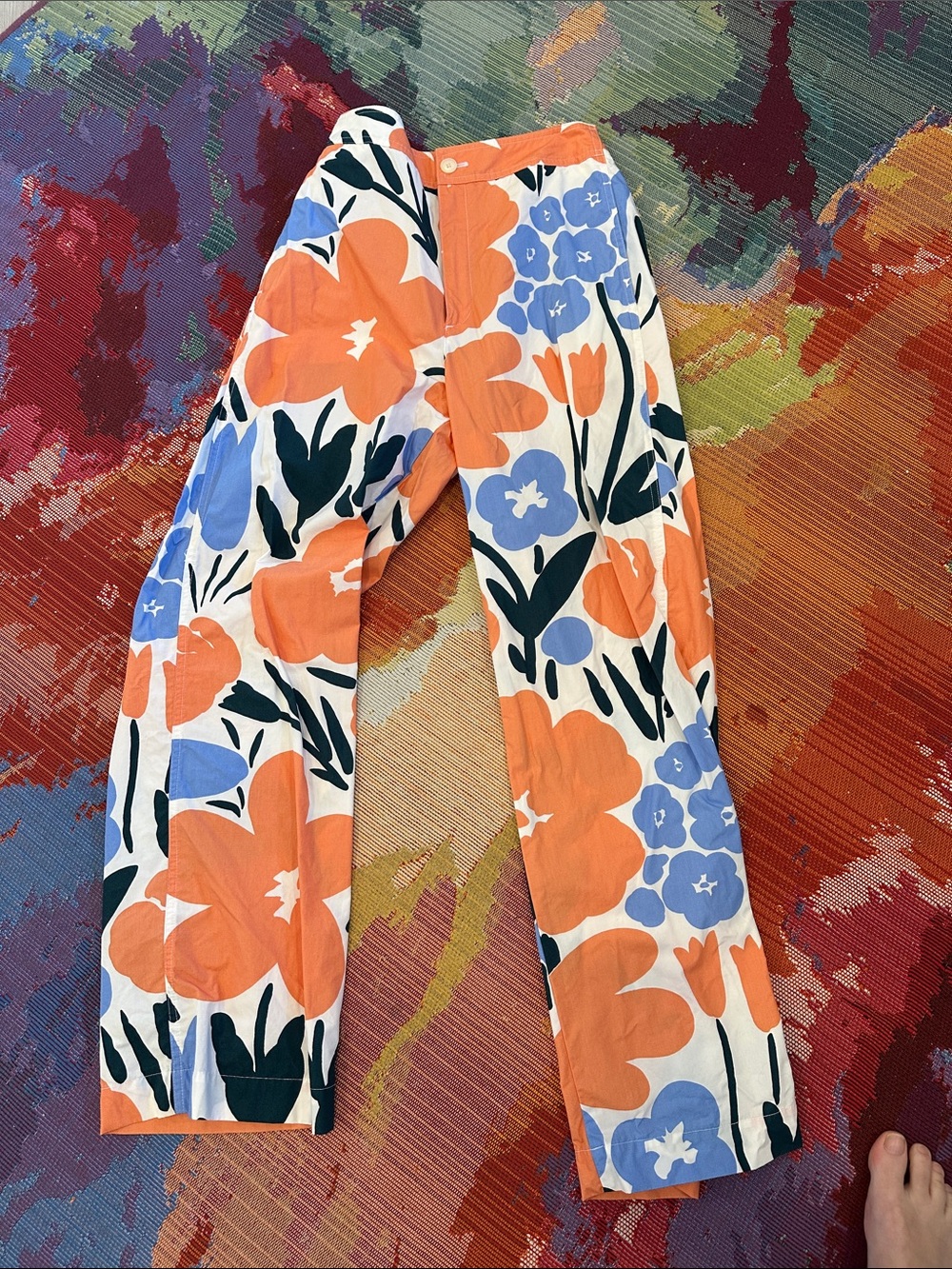 Marimekko Cream, Orange & Blue Floral Wide-Leg Pants
